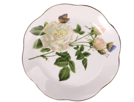 14 Pc Green Floral Bone China Tea Set